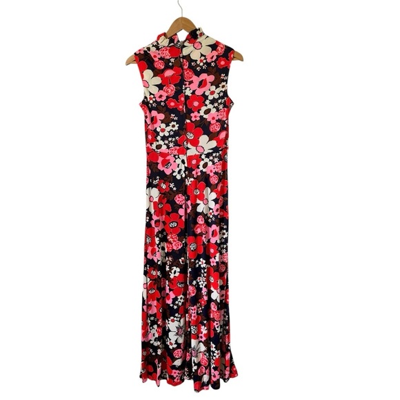 Vintage 60s Maxi Dress Psychedelic Floral Print Hippie Flower Child Gown Small - Picture 2 of 7